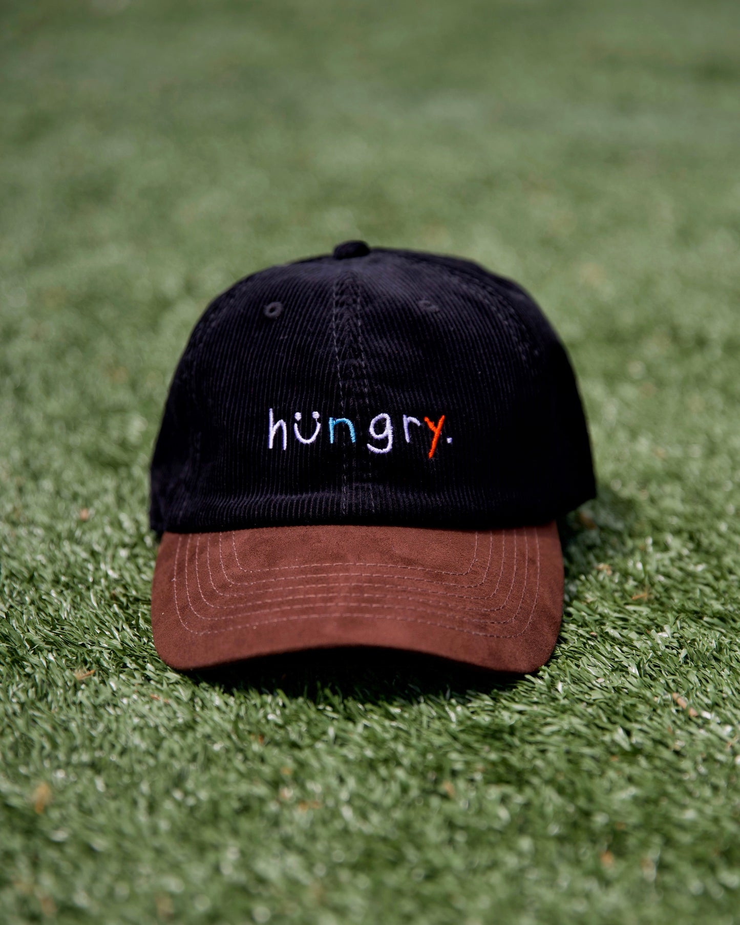 "hungry." Black Corduroy Cap