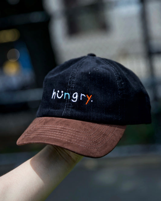 "hungry." Black Corduroy Cap